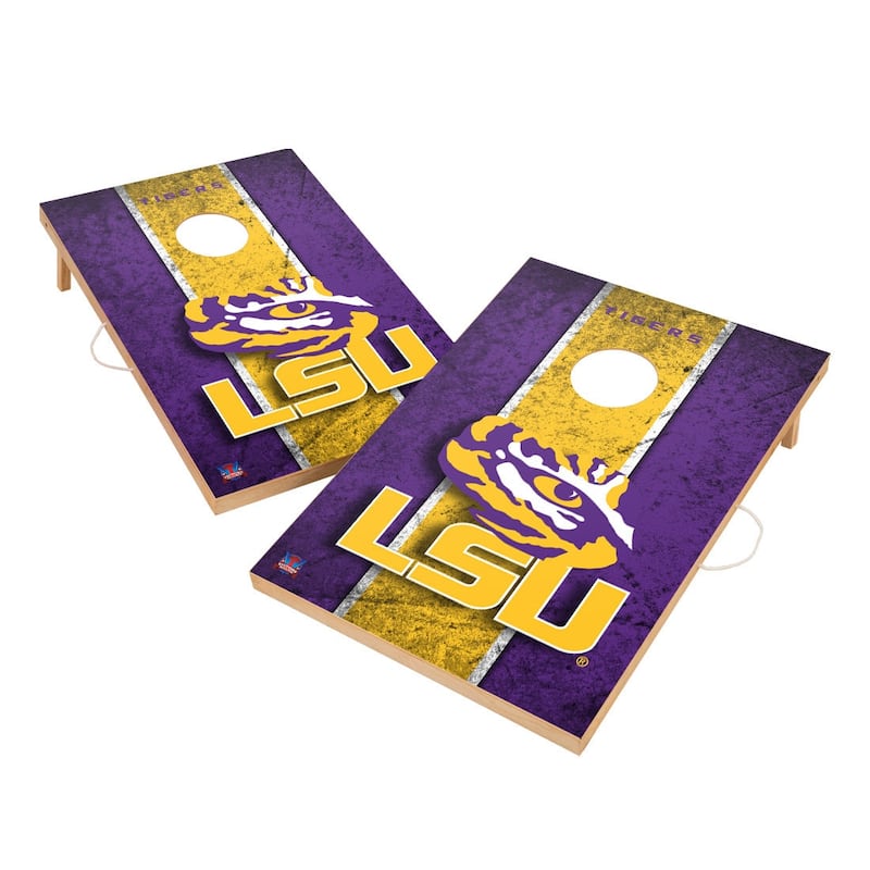 Vintage LSU Louisiana State Tigers 2x4 Tailgate Cornhole Boards - Include Team Bags + Carry Case