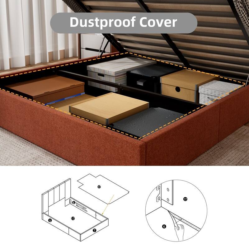 Modern Upholstered Lift-Up Storage Platform Bed with Headboard