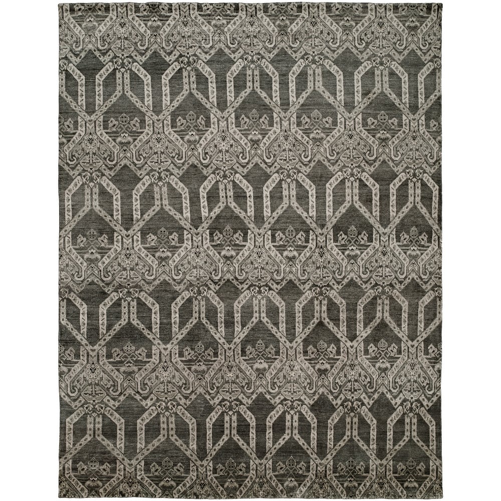 Transitional Grey Hand-Knotted Viscose Area Rug