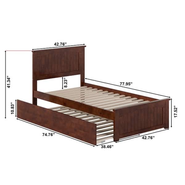 dimension image slide 1 of 5, Nantucket Solid Wood Platform Bed with Matching Footboard & Twin Trundle