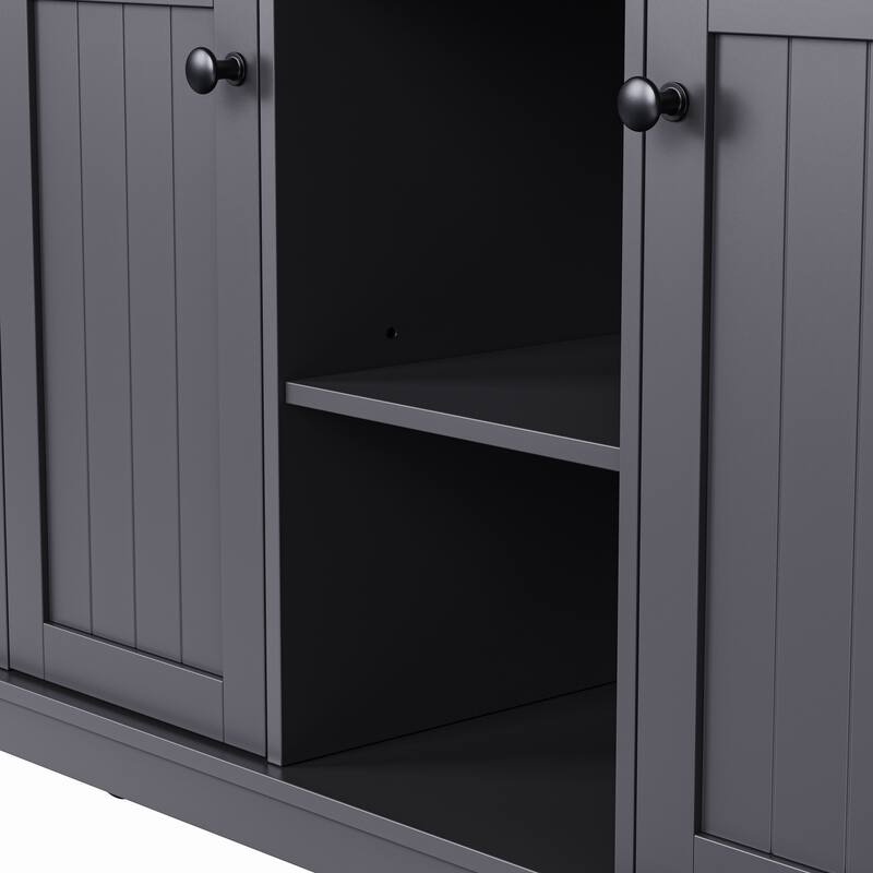 53.14'' Kitchen Island with 2 Bar Stools, Power Outlet,Door Internal Storage Rack, Drop Leaf, 5 Open Side Racks, 3 Drawers