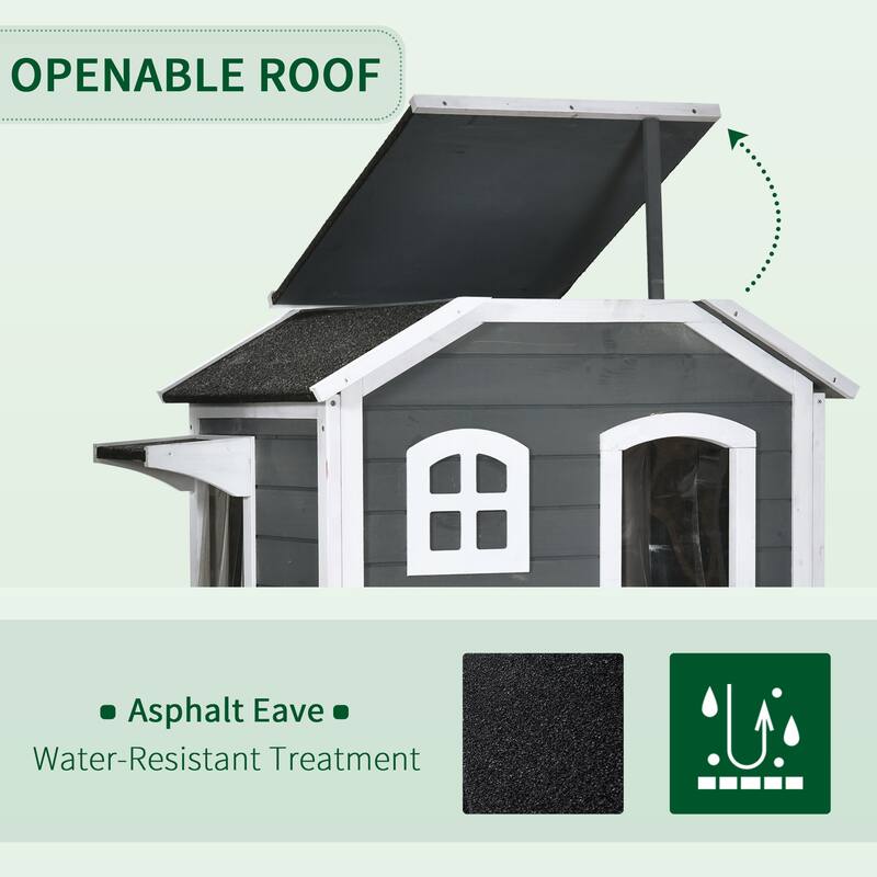 PawHut 2-story Cat House Outdoor, Weatherproof Wooden Cat Enclosure for Feral Cats with Escape Door, Openable Roof