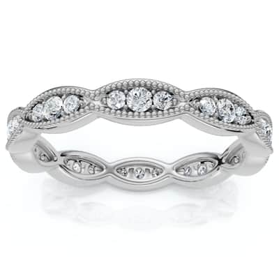 3/8ct Diamond Vintage Eternity Ring Stackable Womens Wedding Band White Gold