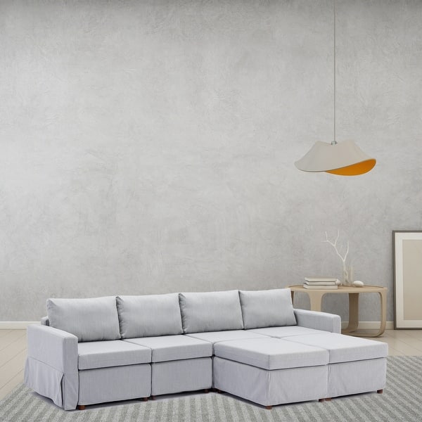 Module Section Sofa U-Shape Module Sectional Sofa 4 Seat Linen Fabric Couch Chaise ...