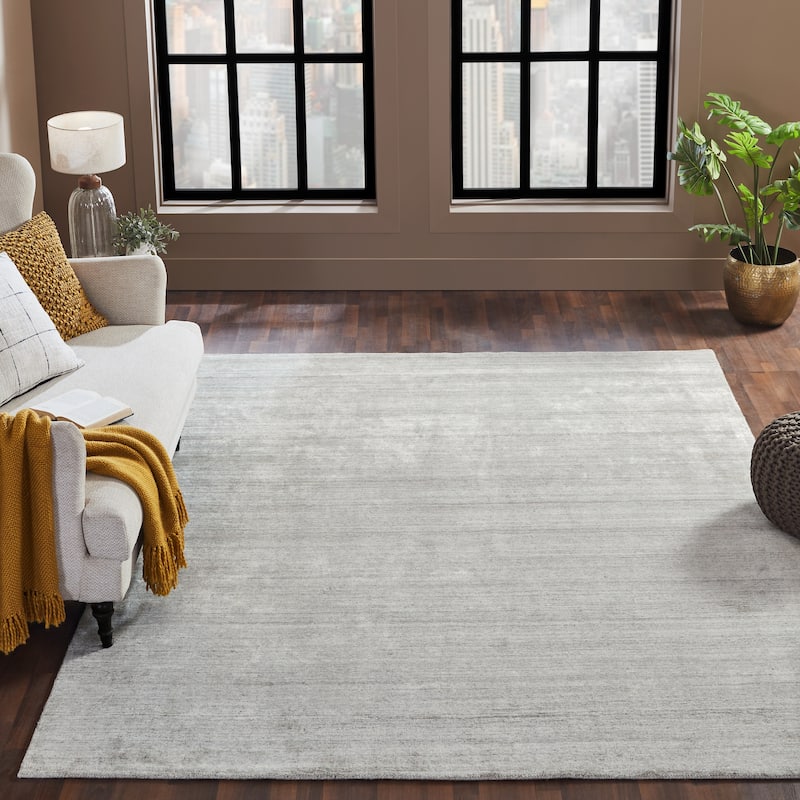 Beige Wool and Viscose Handmade Area Rug