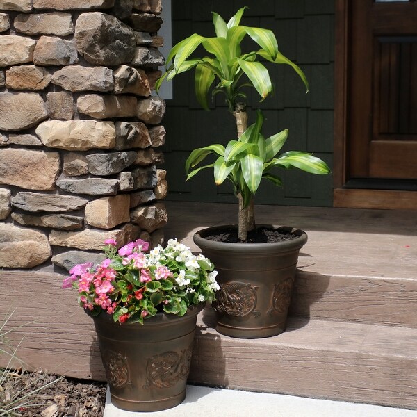 Sunnydaze Arabella Outdoor Flower Pot Planter - Rust Finish - 16-Inch - 2-Pack