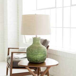 Wyther Table Lamp with Green Base and Beige Shade