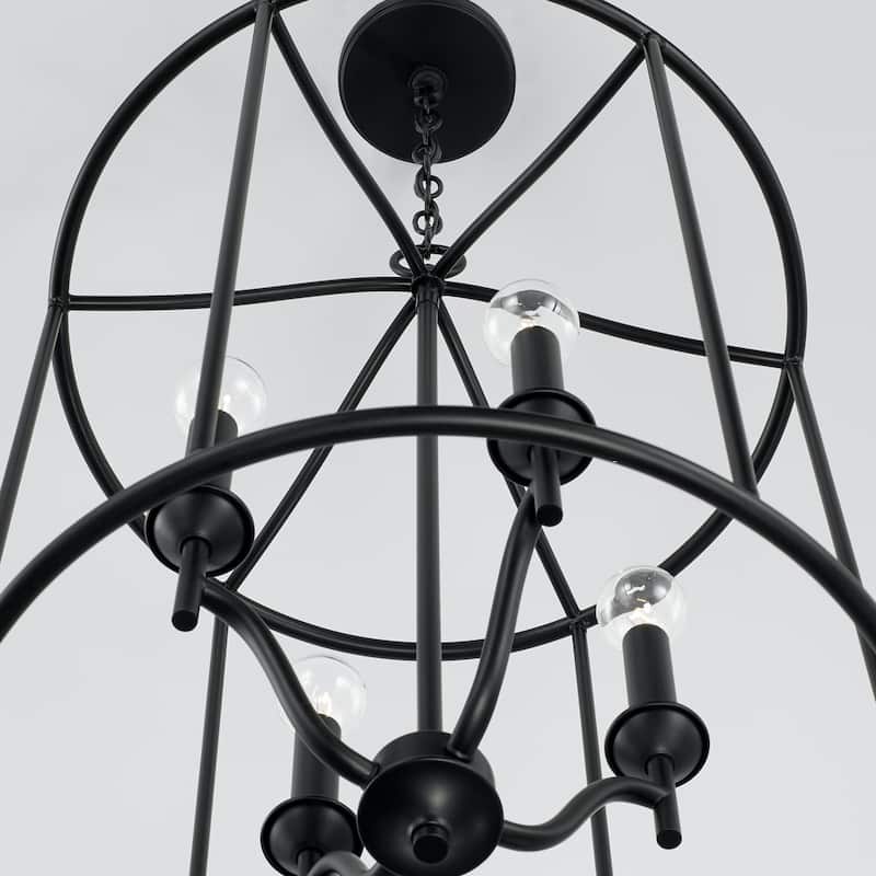 Peyton 18" 4-light Matte Black Cage Lantern Foyer Pendant