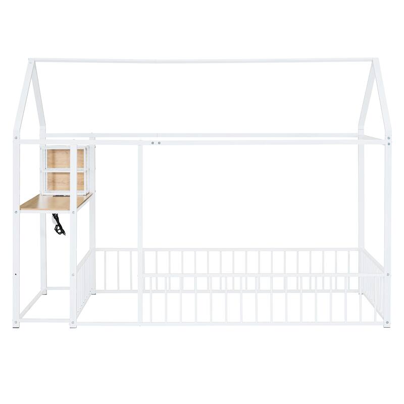 Montessori House Bed Playhouse Bed with Desk, Power Outlets