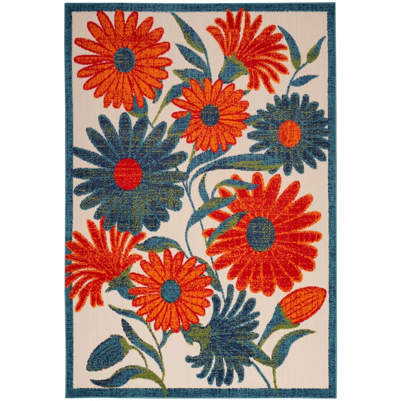 Nourison Alice Indoor/Outdoor Floral Area Rug. - Ivory/Multicolor - 6'x9'