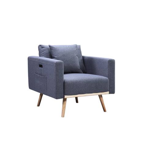 Mico 33 Inch Modern Sofa Chair with USB Ports and Pocket, Dark Gray Fabric