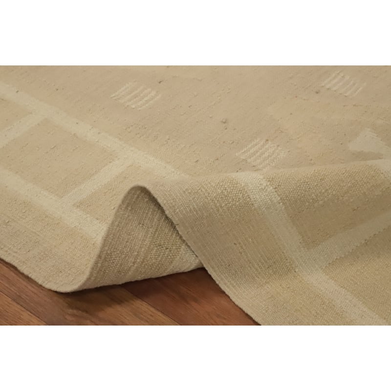 Hand Woven Oriental 100% Wool Carpet Southwestern Tribal Beige & Ivories Kilim Runner Rug - 10' 0'' X 2' 9''