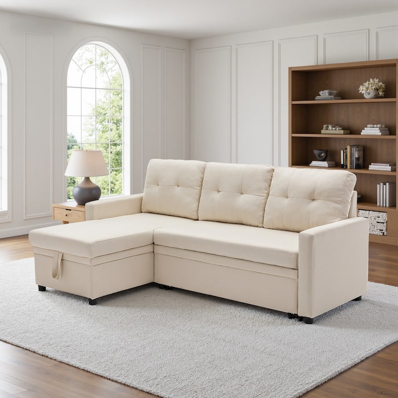 79" W L Shaped Reversible Convertible Pull Out Couch Bed Sleeper Sofa