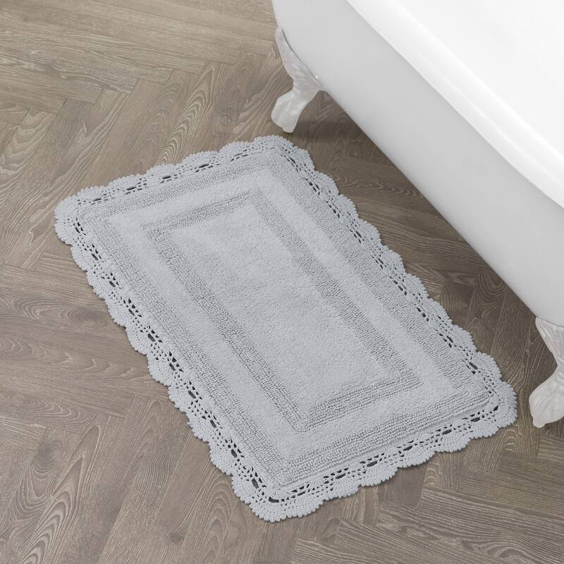 Laura Ashley Reversible Cotton Crochet Bath Rug - 21x34 - Light Gray