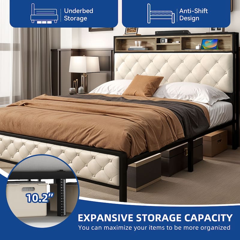 Modern King Upholstered Storage Bed With USB Power pad