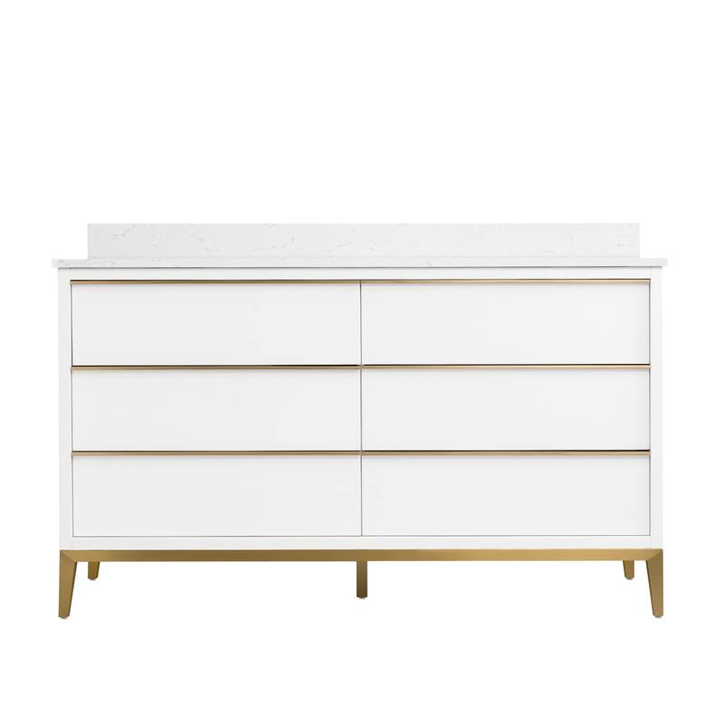 36"/48"/60" W Width Solid Wood Bathroom Vanity with Stain-resistant Carrera White Quartz Top and Sink
