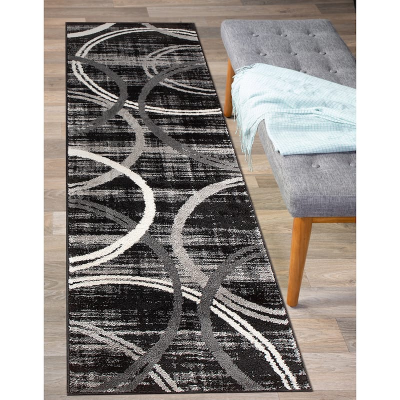 World Rug Gallery Contemporary Abstract Circles Design Area Rug - 2' x 10' - Black