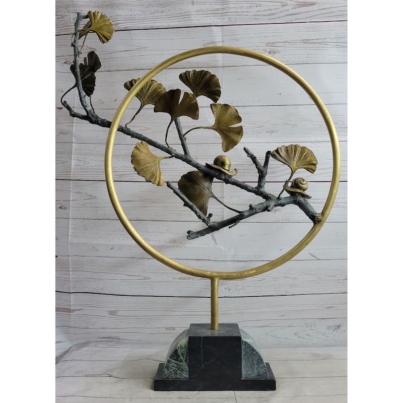 Snails On A Branch Gold Bronze Sculpture Statue Figure On Marble Base Signed Original Art