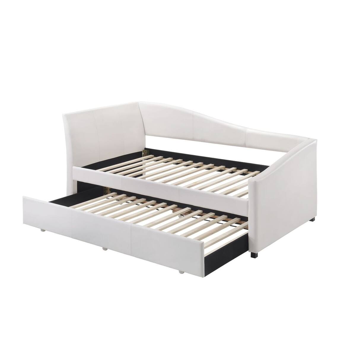Jedda Upholstered Twin Daybed with Trundle, Sloped Back&Side Panel ...