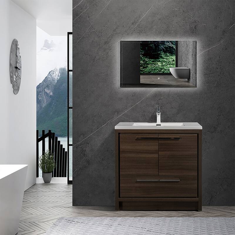 Freestanding Bathroom Vanity Set in Grey Oak with Integrated Solid Surface Sink - 36" x 36" in.