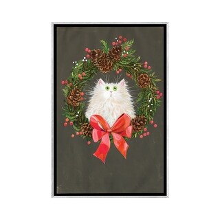 iCanvas "Festive Wreath White Cat" by Kim Haskins Framed