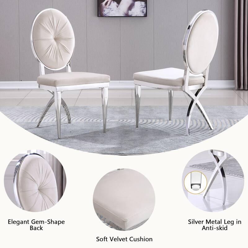 Mid-Century Modern Velvet Upholstered Side Chair with Metal Frame and Polished Stainless steel Legs