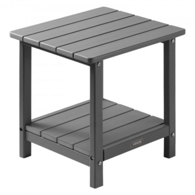 Outdoor Weather Resistant HDPE Side End Table with Dual Storage Shelves for Patio or Yard - 17.72” x 14.96” x 17.32” - Grey