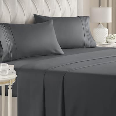 CGK Linens 4 Piece Solid Deep Pockets Microfiber, Easy-Fit Bed Sheet Set