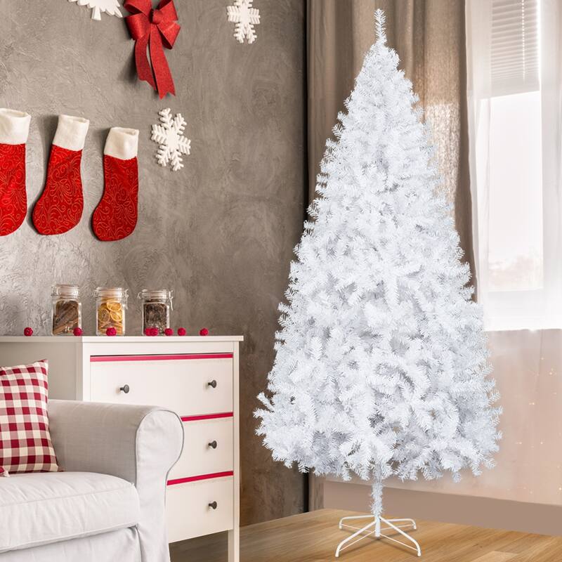 8ft Flocking Tied Light Christmas Tree - White