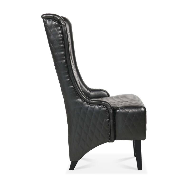 Faux Leather Wingback Chair with Wooden Legs and High Back Support