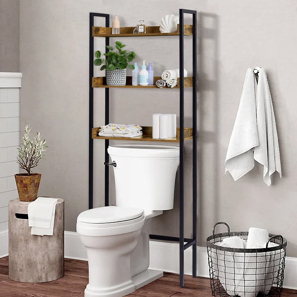 Bathroom Racks and Shelves Over-The-Toilet Cabinet, 4 Tier Metal Shelving  Unit Adjustable with Tension Poles Industrial Storage Organizer, White 