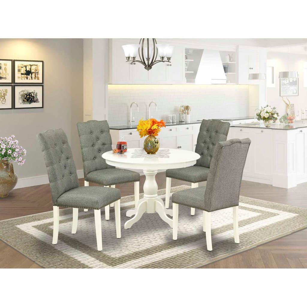 5-Piece Linen White Finish Solid Wood Top Dining table with 4 Chairs with
