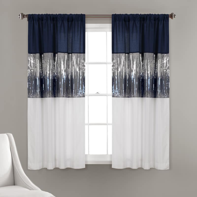 Silver Orchid Page Two-tone Faux Silk Glamorous Sequins Sparkle Single Curtain Panel