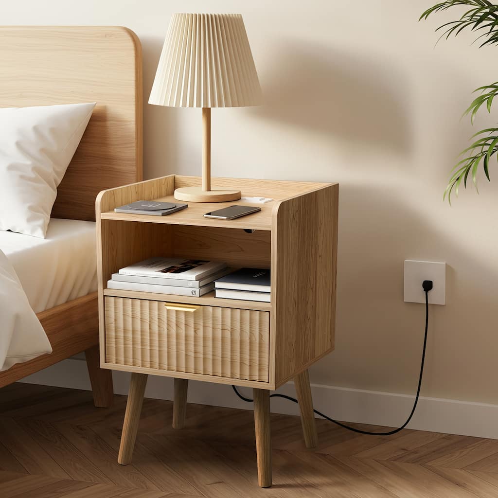 EROMMY Fluted Bedroom Furniture Collection – 6 Drawer Dresser or Set of 2 Nightstands with Charging Station