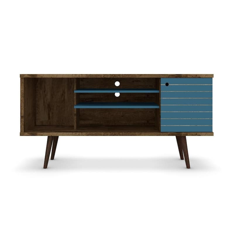 Manhattan Comfort Liberty 5-shelf Media Console Cabinet - Brown/Blue Door