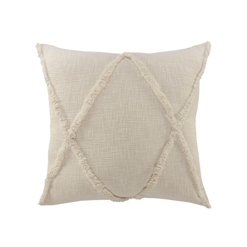 HomeRoots 20" X 20" Ivory 100% Cotton Zippered Pillow