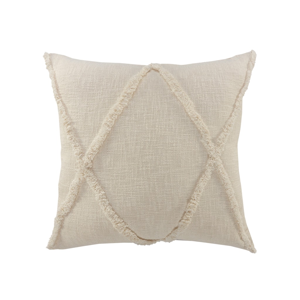 HomeRoots 20" X 20" Ivory 100% Cotton Zippered Pillow