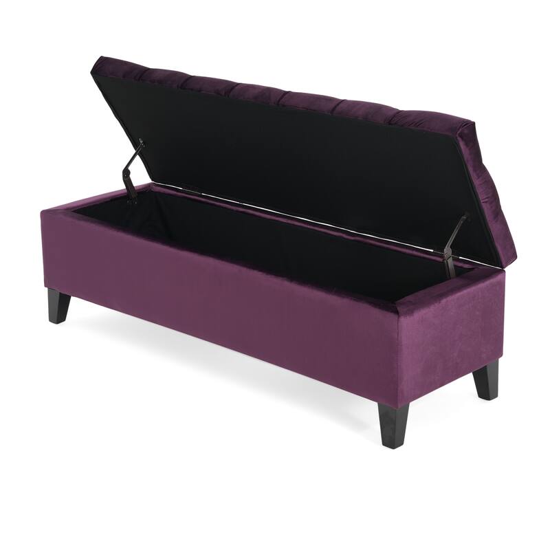 50.75" Velvet Storage Ottoman Bench, Upholstered End of Bed Ottoman Bench with Storage, Large Blanket Bench for Bedroom