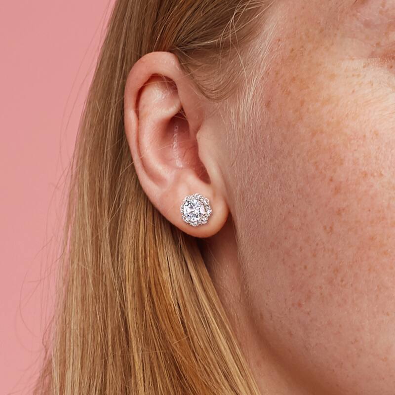 Miadora Created White Sapphire Halo Stud Earrings in 10k White Gold