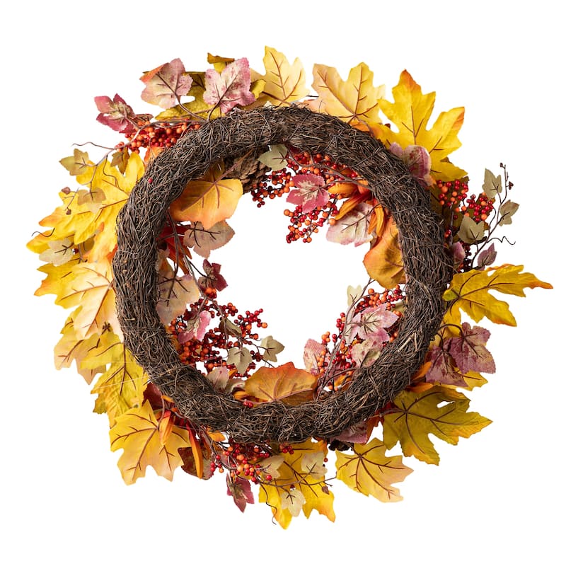 Glitzhome Fall Maple Leaf Sunflower Garland & Dahlia Pumpkin Wreath