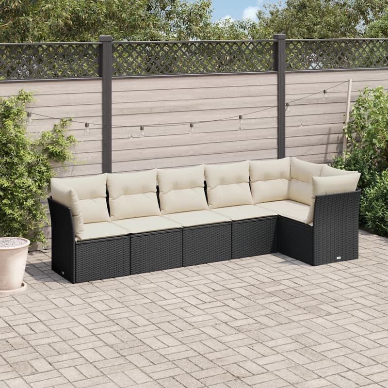 vidaXL Garden Sofa Set Black - 48.8 x 113.8 x 27.2 - Black and cream 6 Piece Without table