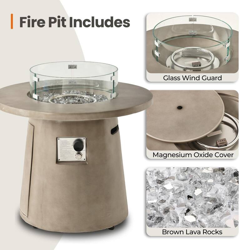 COSIEST 31-Inch Round Outdoor Propane Fire Pit,40,000 BTU Smokeless with Fire Glass