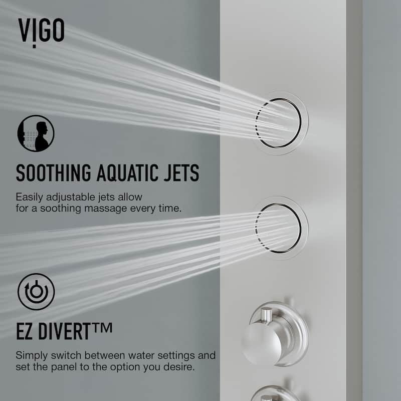VIGO Bowery 59" H x 6" W 4-Jet Shower Panel with Round Shower Head and Tub Filler