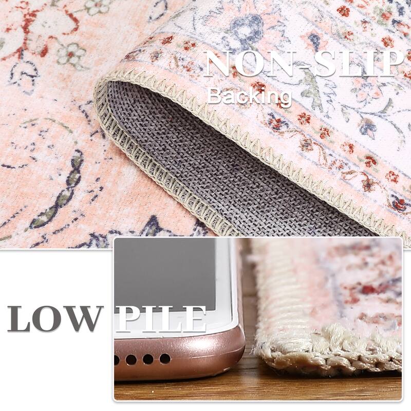 Garvee Boho Rugs Bohemian Rugs Floral Distressed Area Rug - 9' x 12' - Pink