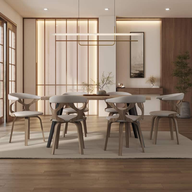 Dining Chairs Round Leather Seat with Solid Wood Legs Accent Arm Chair Modern Cut-Out Design