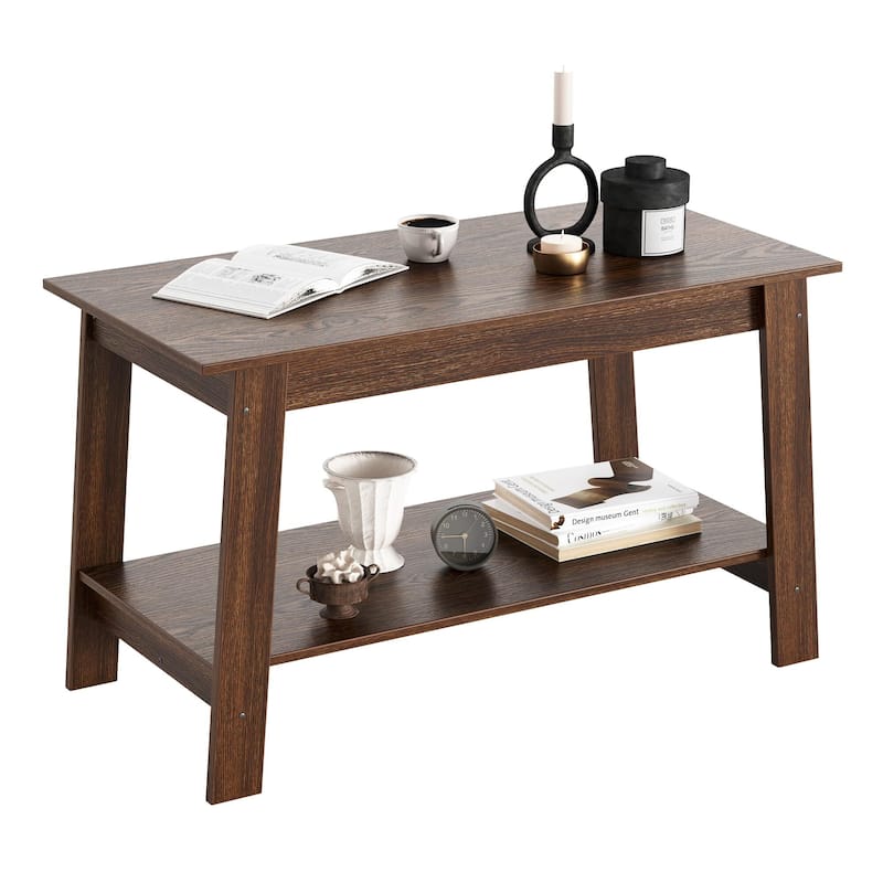 2-Tier Industrial Coffee Table with Storage Shelf