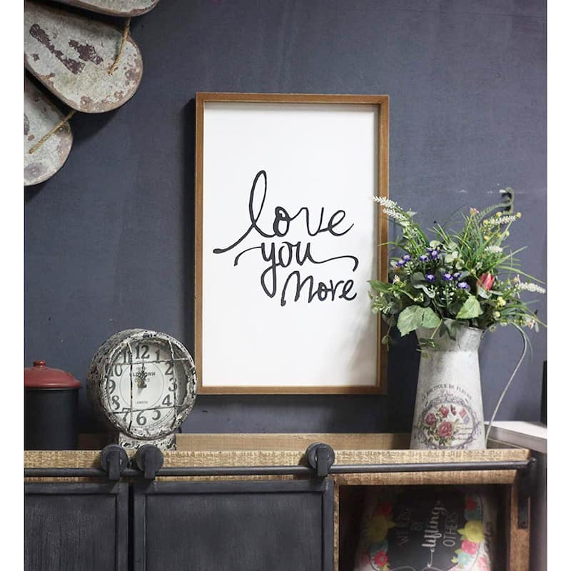 Love You More Framed Wood Sign Plaque, Farmhouse Wall Decor