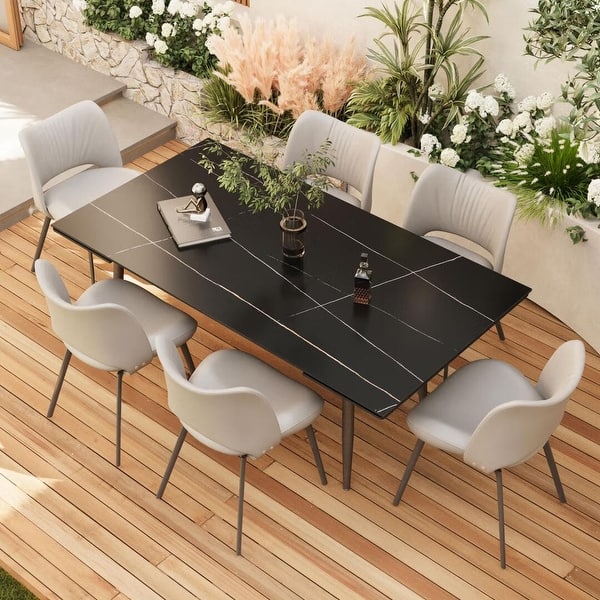 Outdoor Rectangle expandable sintered stone dining table is