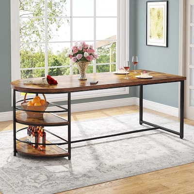 Dining Table for 4 with Storage Shelf 3-Tiers Wood Kitchen T
