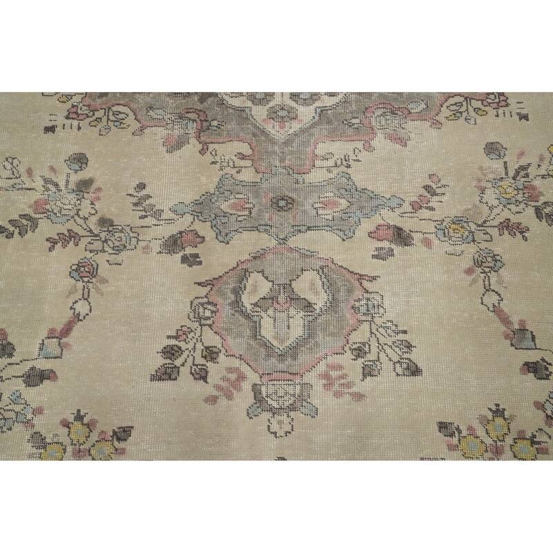 Hand Knotted Oriental 100% Wool Carpet Traditional Floral Beige & Ivories Tabriz Area Rug - 12' 3'' X 10' 0''